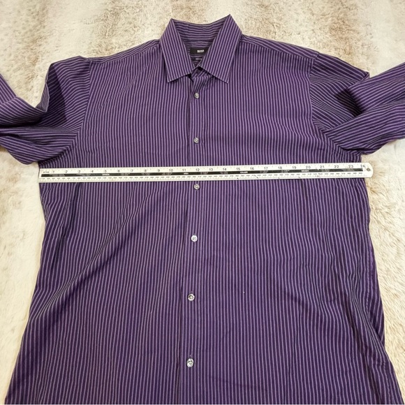 Hugo Boss Men’s Dress Shirt Purple Stripe 16.5 34/35 Regular Fit Button Front - Picture 5 of 8